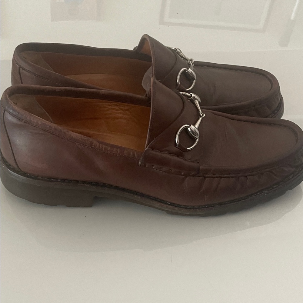 Gucci Brown Leather Horsebit Loafers